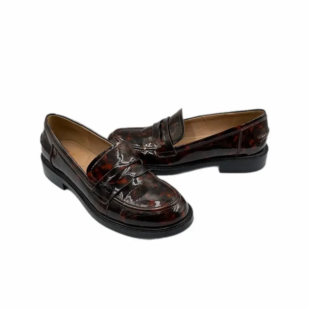 Sam Edelman Colin Slip On Tortoise Shell Print Glossy Brown Slip On Penny Loafer